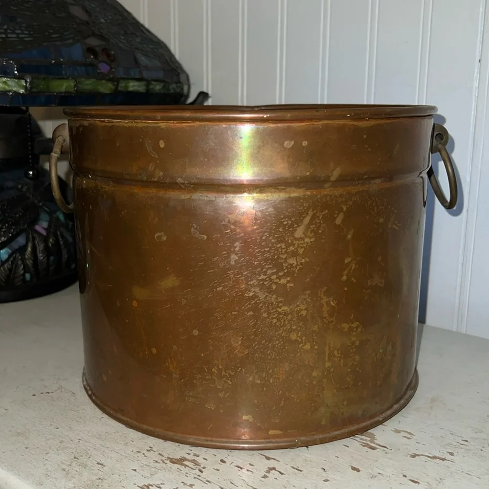 Large Vintage copper brass handles planter
